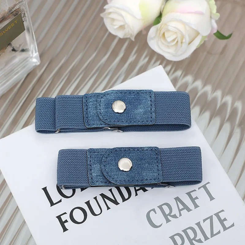2 Pack No Buckle Elastic Belt Invisible Loop Belt for Jeans Pants