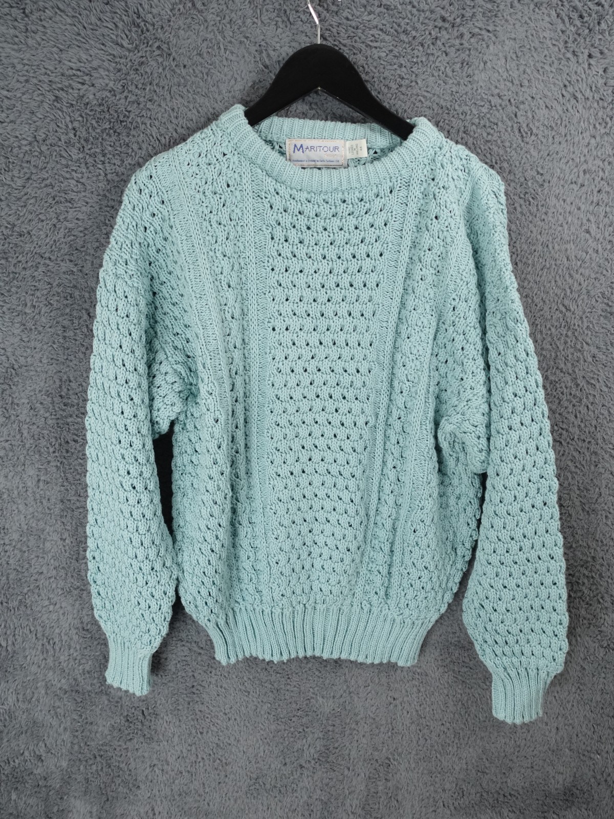 Vintage Maritour Jumper Men Large Green Chunky Cotton Fisherman Made Ireland Y2K