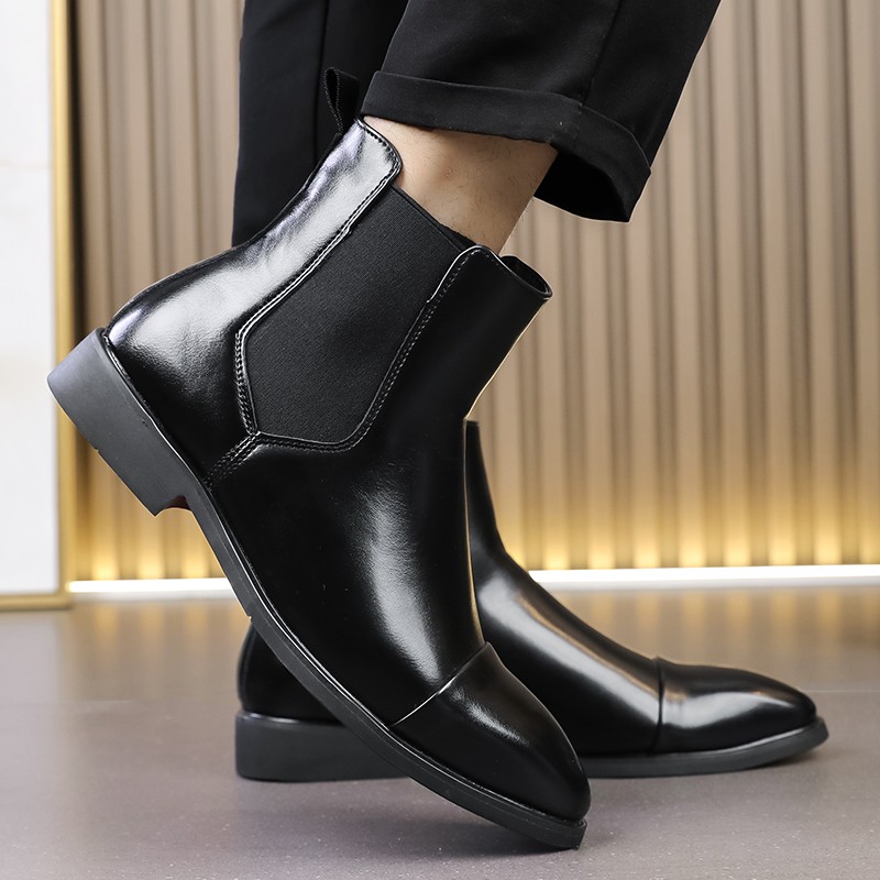 Men’s Faux Leather Pointed Toe Pull On Chelsea Ankle Shoes Boots Party Shoes New