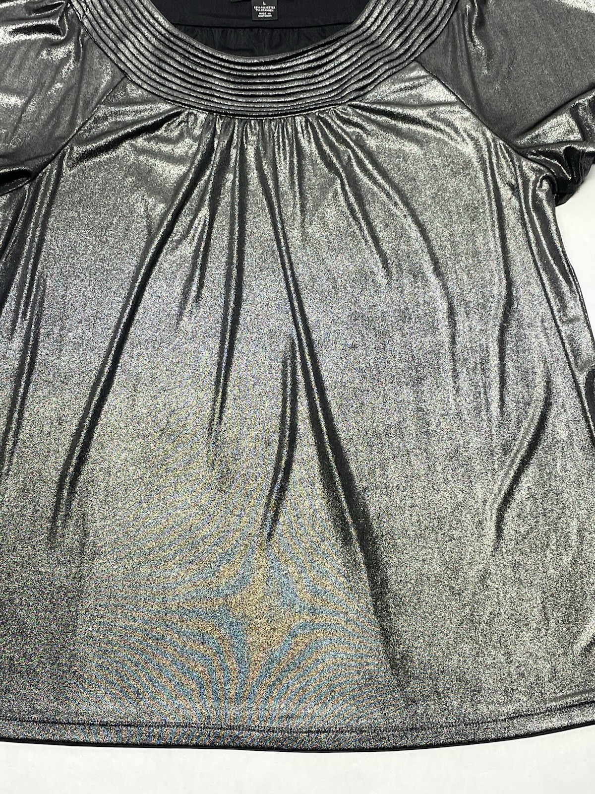 Silver Metallic Liquid Knit Flutter Sleeve Top Size L Y2K Cyber Fairy Whimsigoth