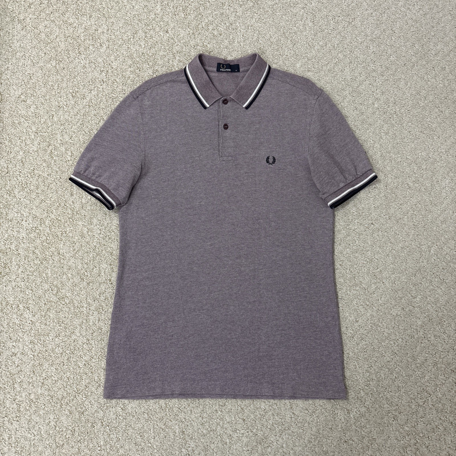 Fred Perry M3600 Mens Medium Twin Tipped Polo Shirt Burgundy Navy Short Sleeve