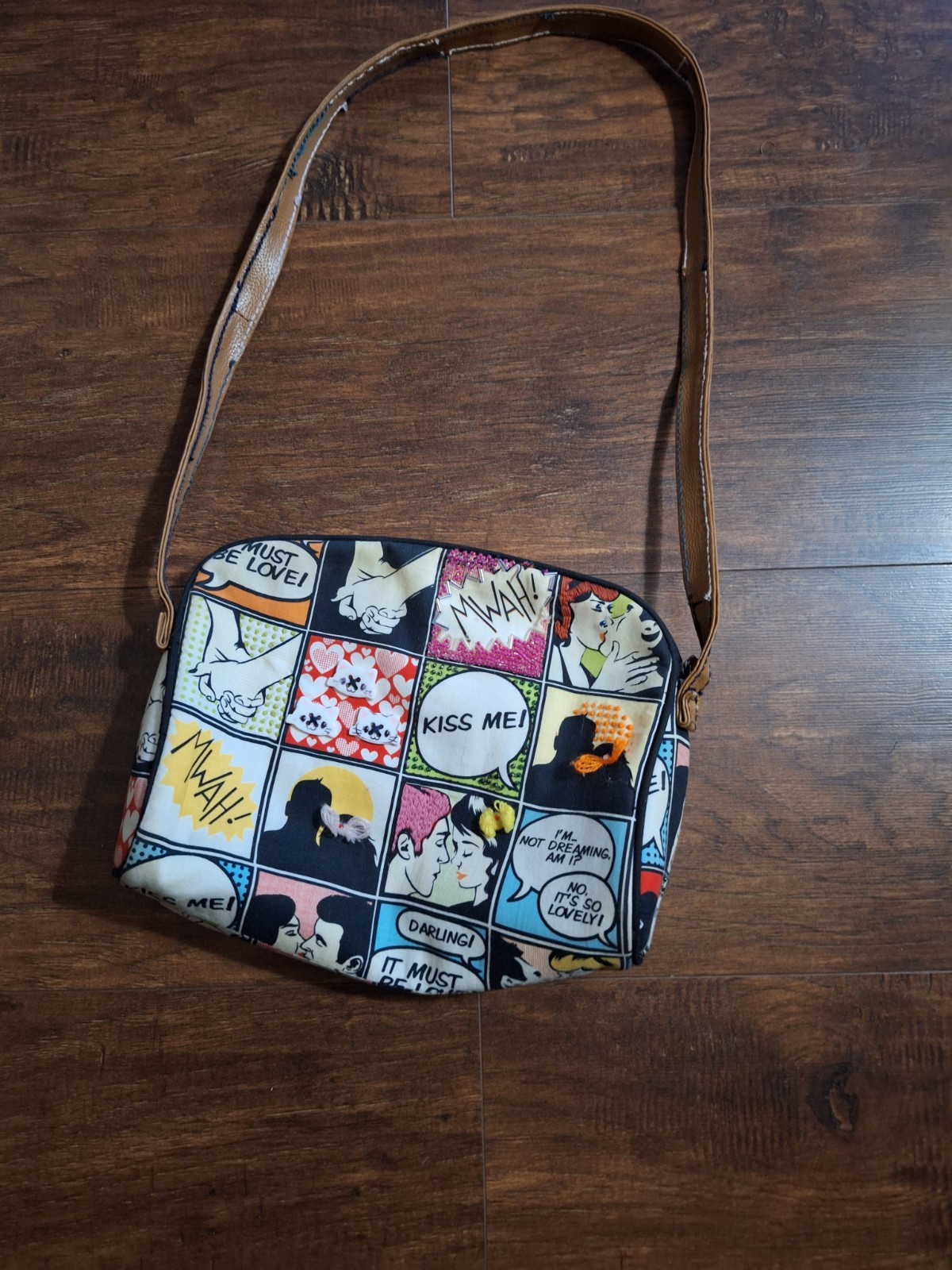 Old comic inspired, purse, handbag, hand embroidered with some beads