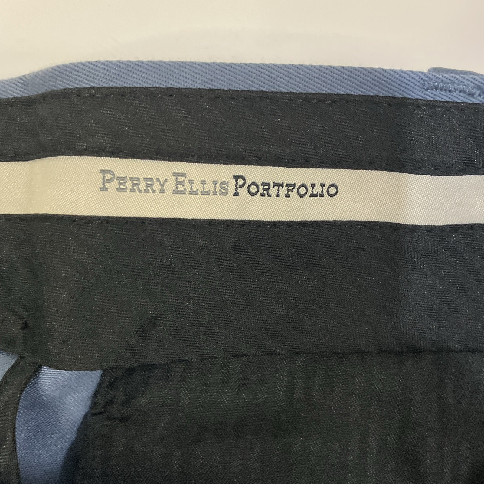 Perry Ellis Portfolio Men’s Blue Cotton Solid Pleated Dress Pants 32W