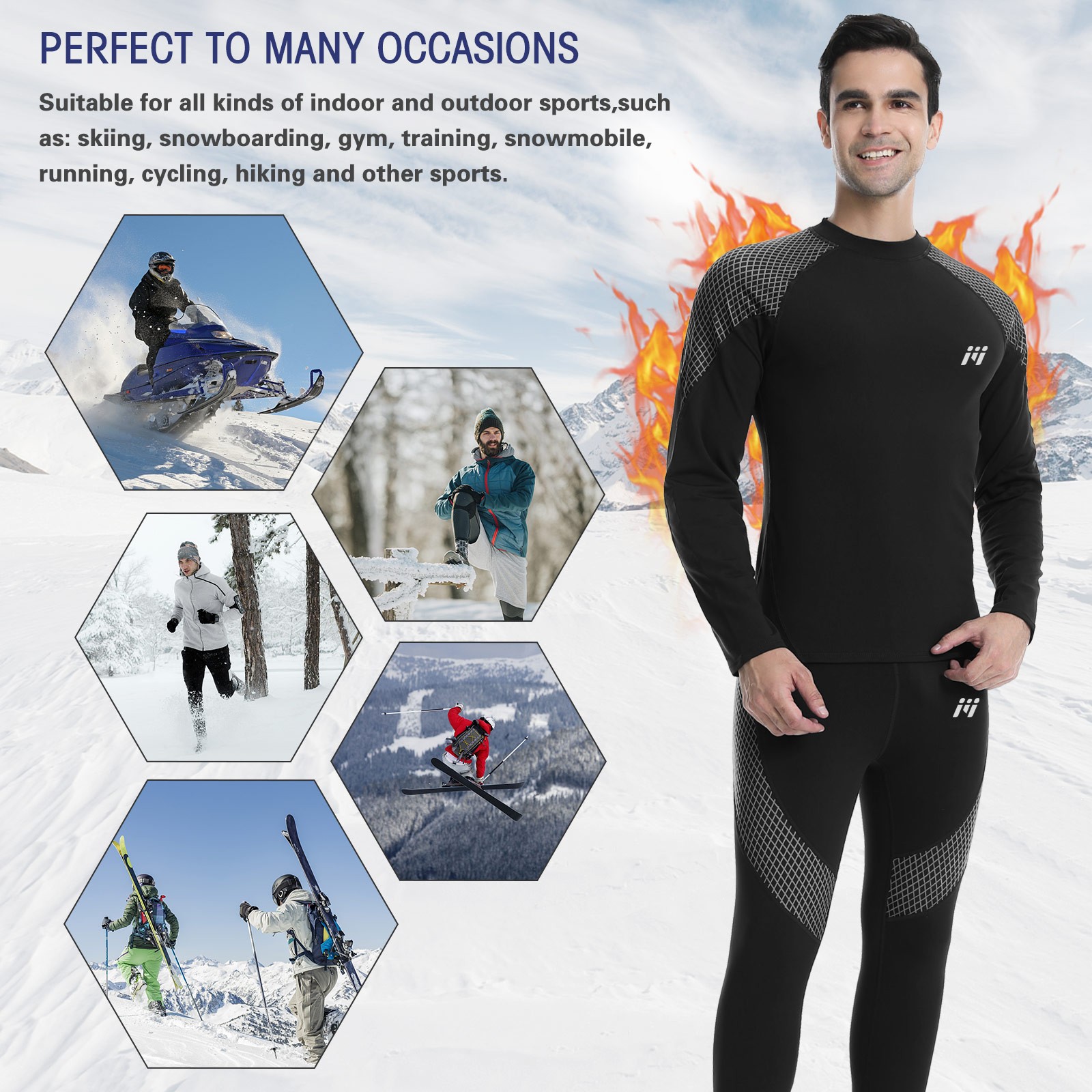 Men’s Winter Thermal Underwear Set Fleece Base Layer Long Johns Top Pants Warm