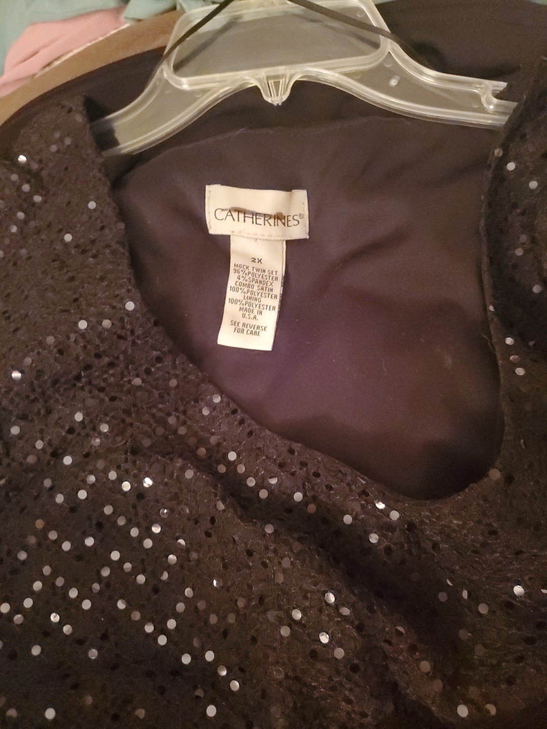 CATHERINES Size 2X Black Sequin Stretch Mesh Lined Mock Twin Set Sleeveless Top