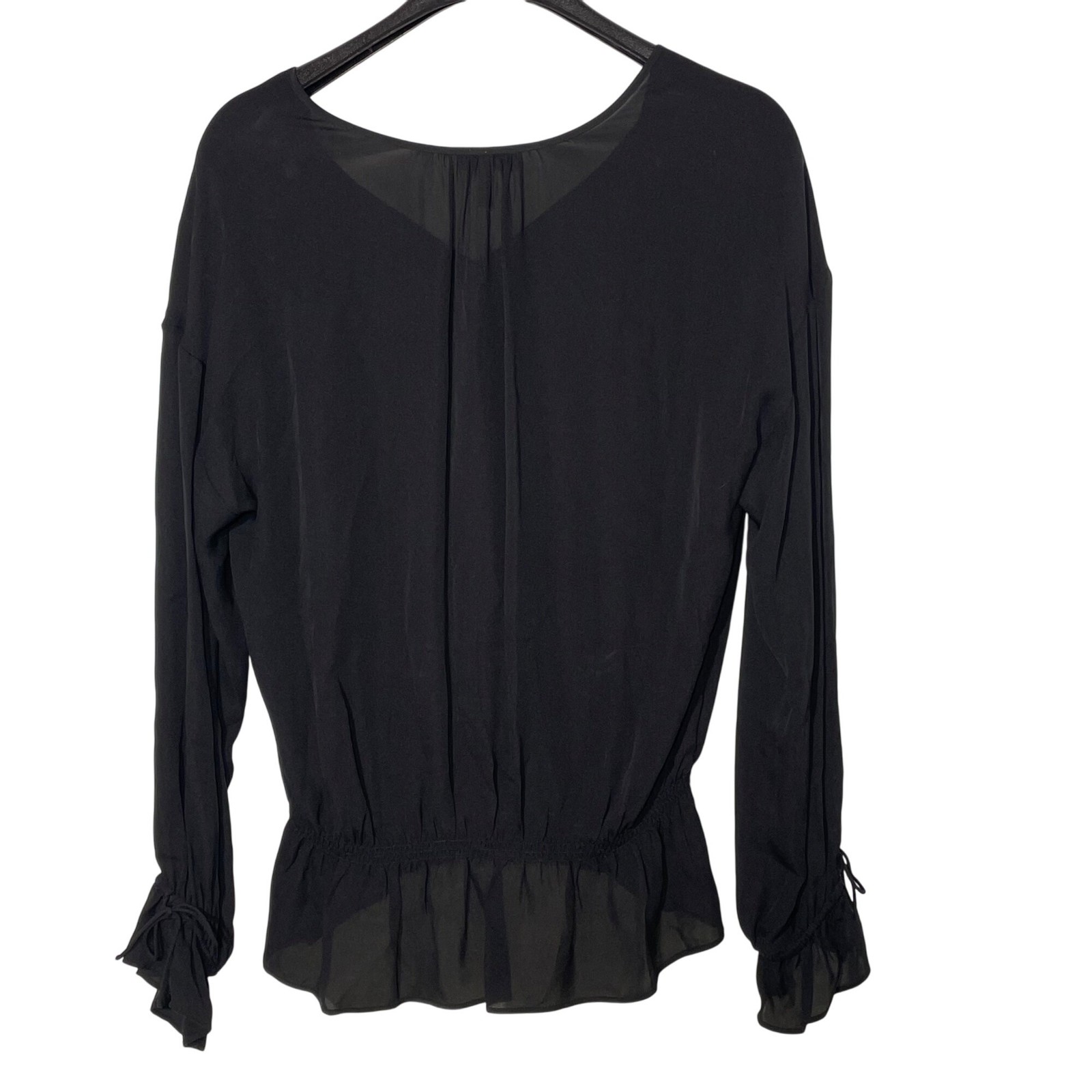 Joie Louvre Silk Peplum Semi Sheer Blouse Black Sz MED Witchy Whimsigoth