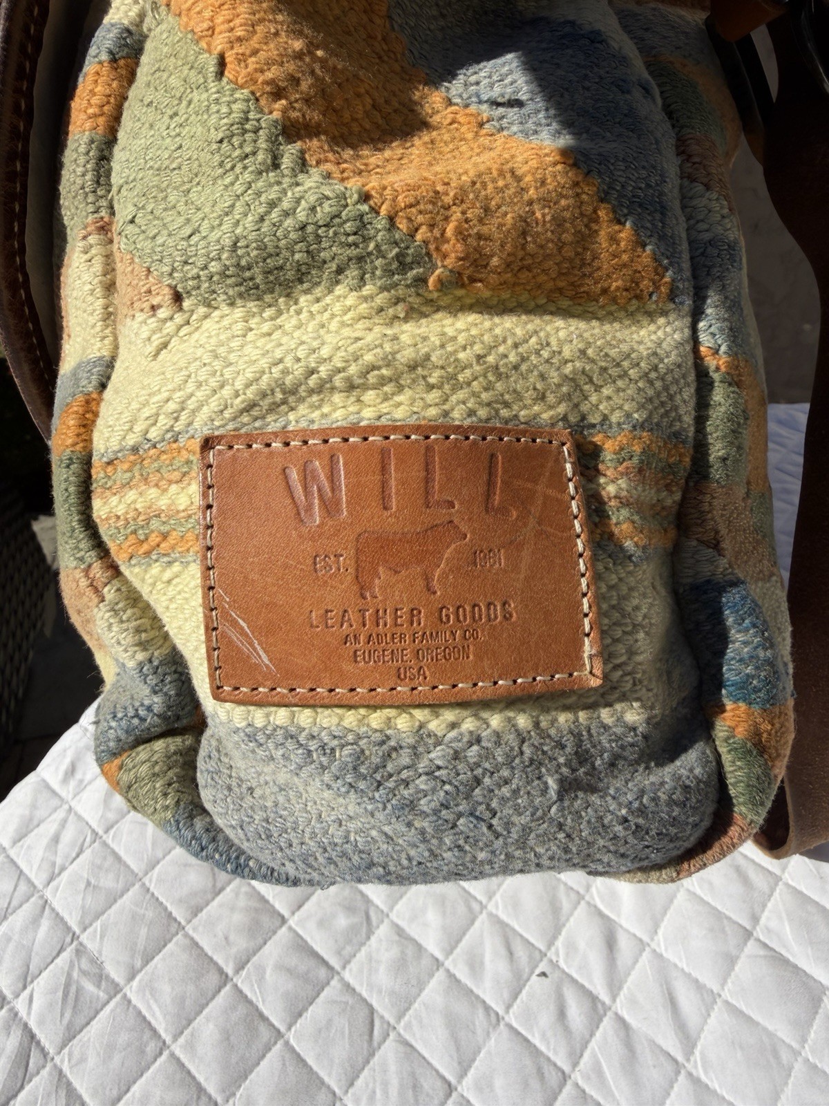 Will Leather Goods Dhurrie Tooled Messenger Bag Native American Woven Southwest