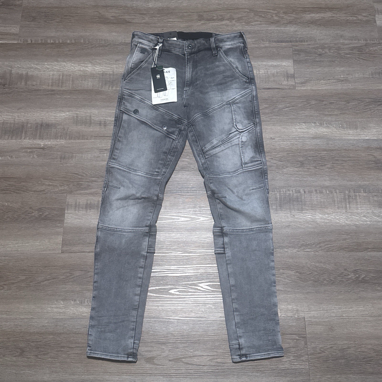 G-Star Raw Airblaze 3D Skinny Gray Multi Pocket Moto Cargo Jeans Mens 29×32 NEW