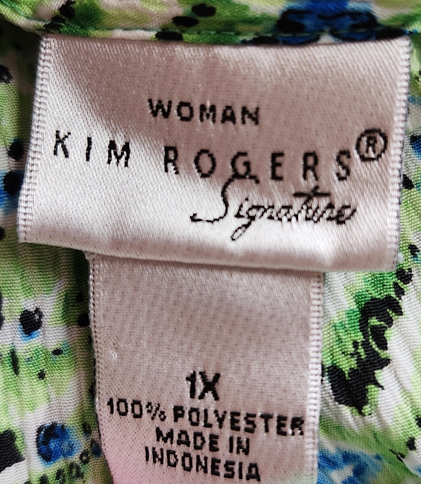 Kim Rogers Signature Blouse Size 1X Green And Blue Button Up Front Short Sleeve