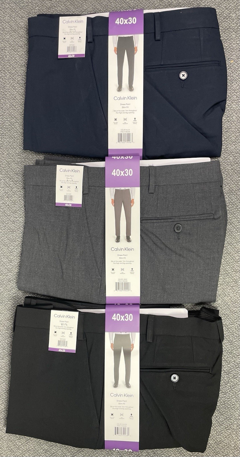 Calvin Klein Lot of 3 Men’s 4-Way Stretch Flex Waistband Dress Pants 40×30 NWT