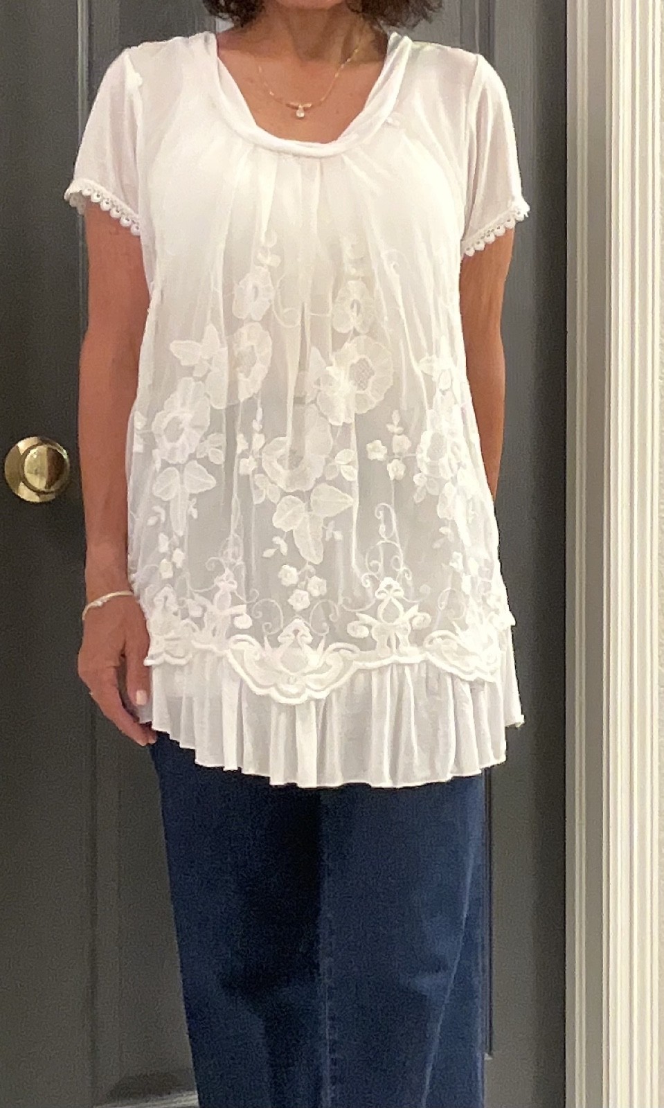 Sundance Catalog Sz SMALL White Laurentide Lace Tunic Short Sleeve Excel COND