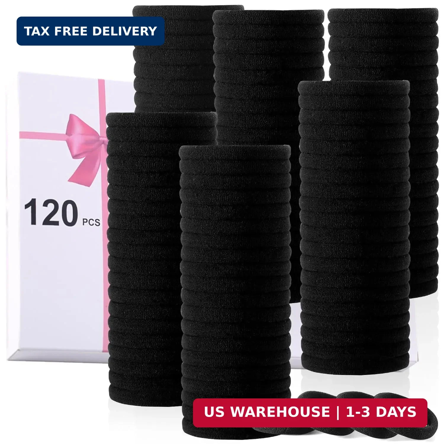 120PCS Black Hair Ties for Thick Hair – Seamless No Damage Elastic Ponytail Hold