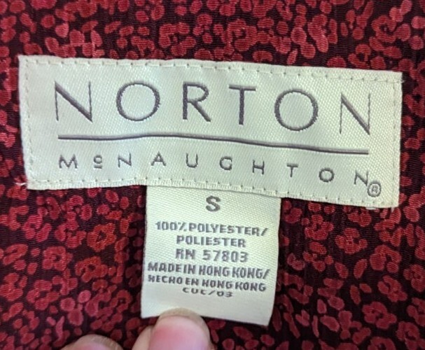 Norton McNaughton Wine Cranberry Red Blouse Vintage 90s Tiny Flowers Faux Wrap S