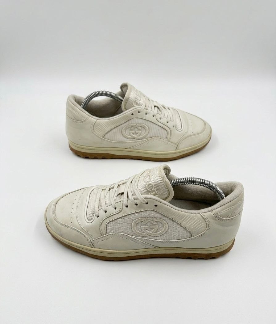 Gucci MAC80 Low Top Leather Skateboard Sneakers Off White Gum Size G 7