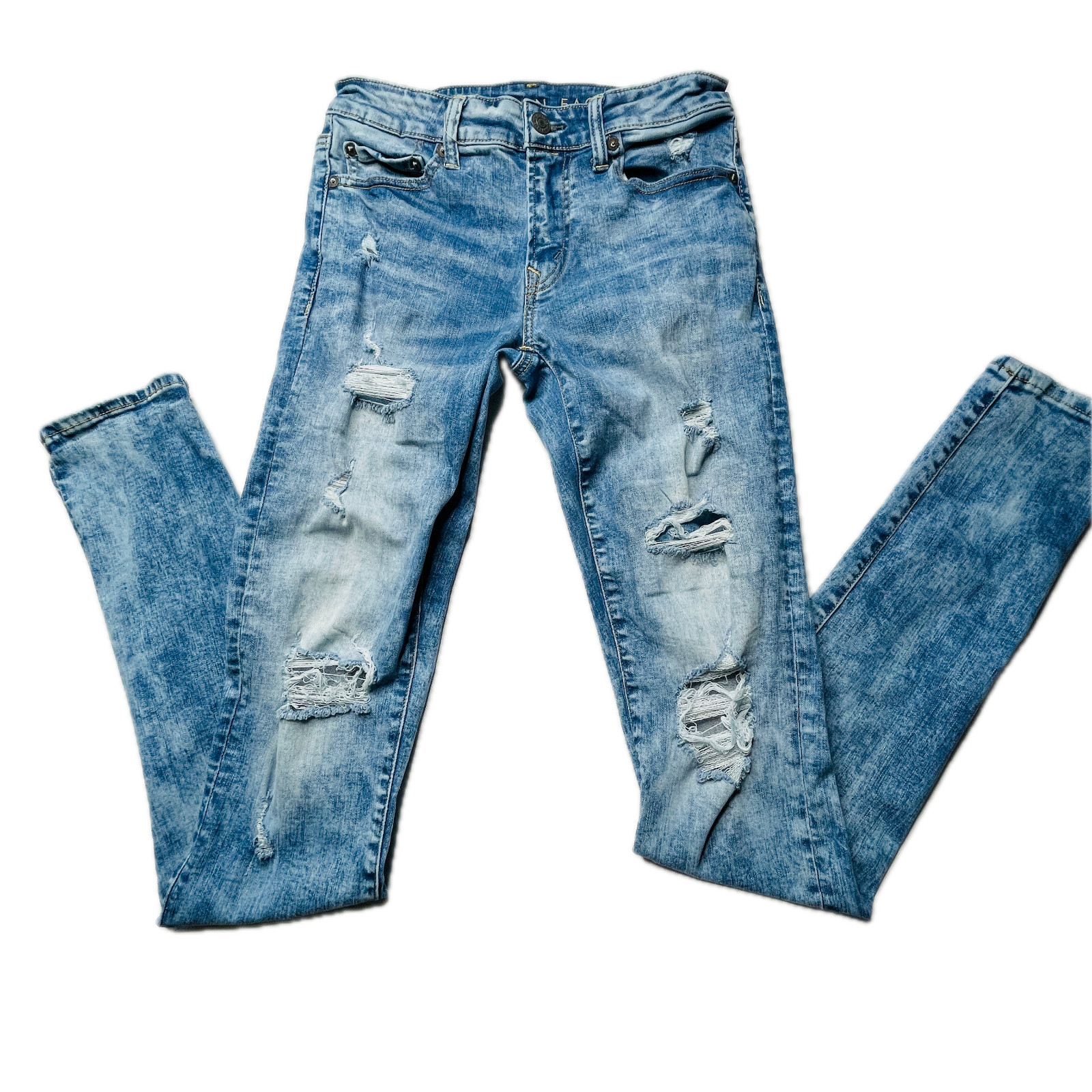 American Eagle AE x Young Money Men’s 28×32 Light Wash Distressed Skinny Jeans