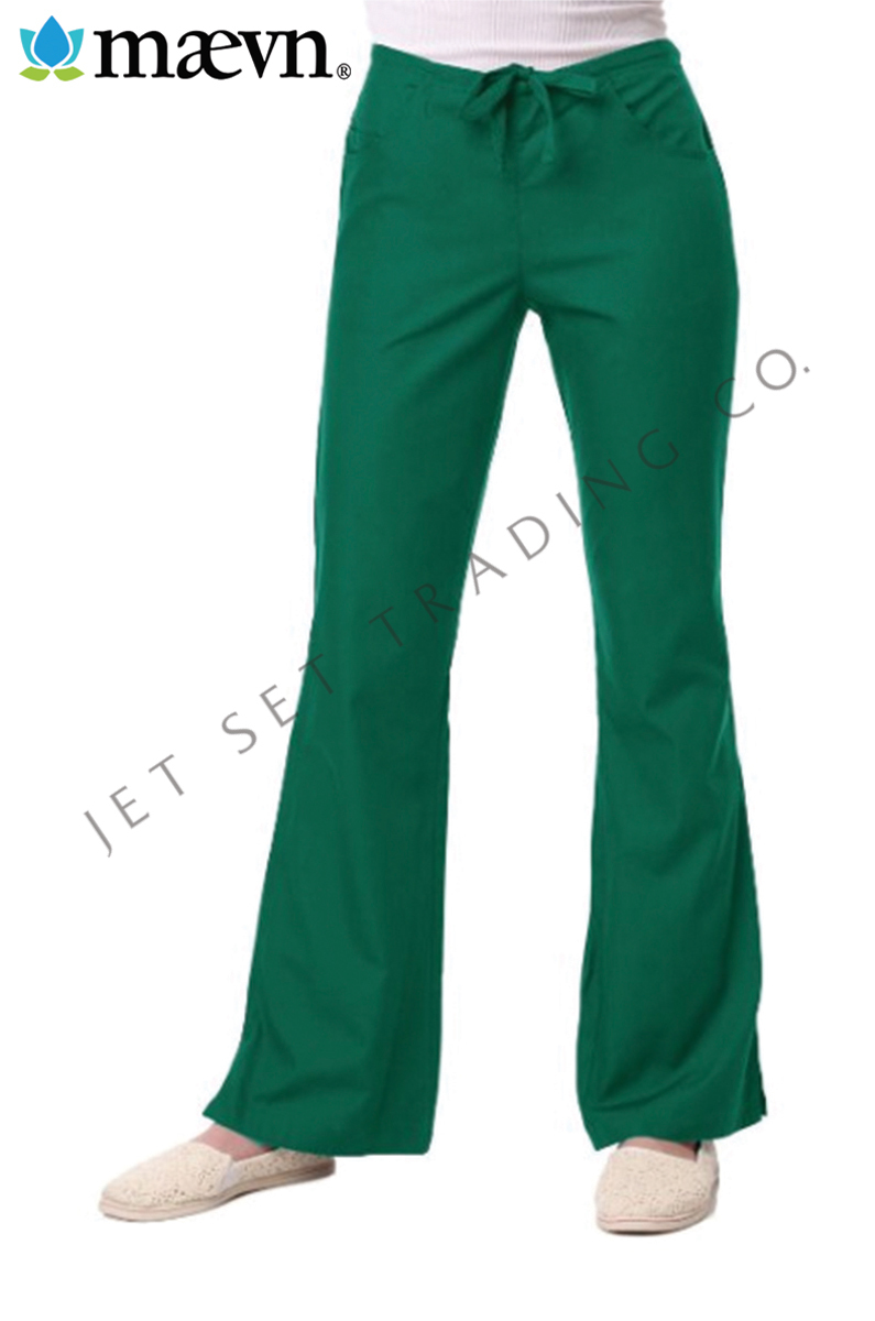 Maevn Women’s Hunter Green Scrub Set 2 Pocket Top Flare Leg Pant Size 2XS to 2XL
