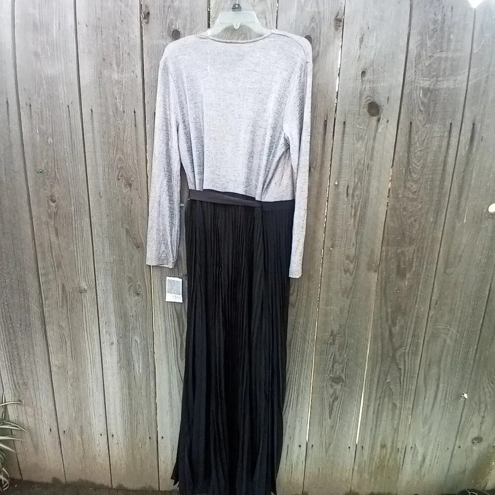 LuLaRoe DeAnne Fully Wrap Long Sleeves Maxi Dress XL Silver-Gray Top Black Skirt