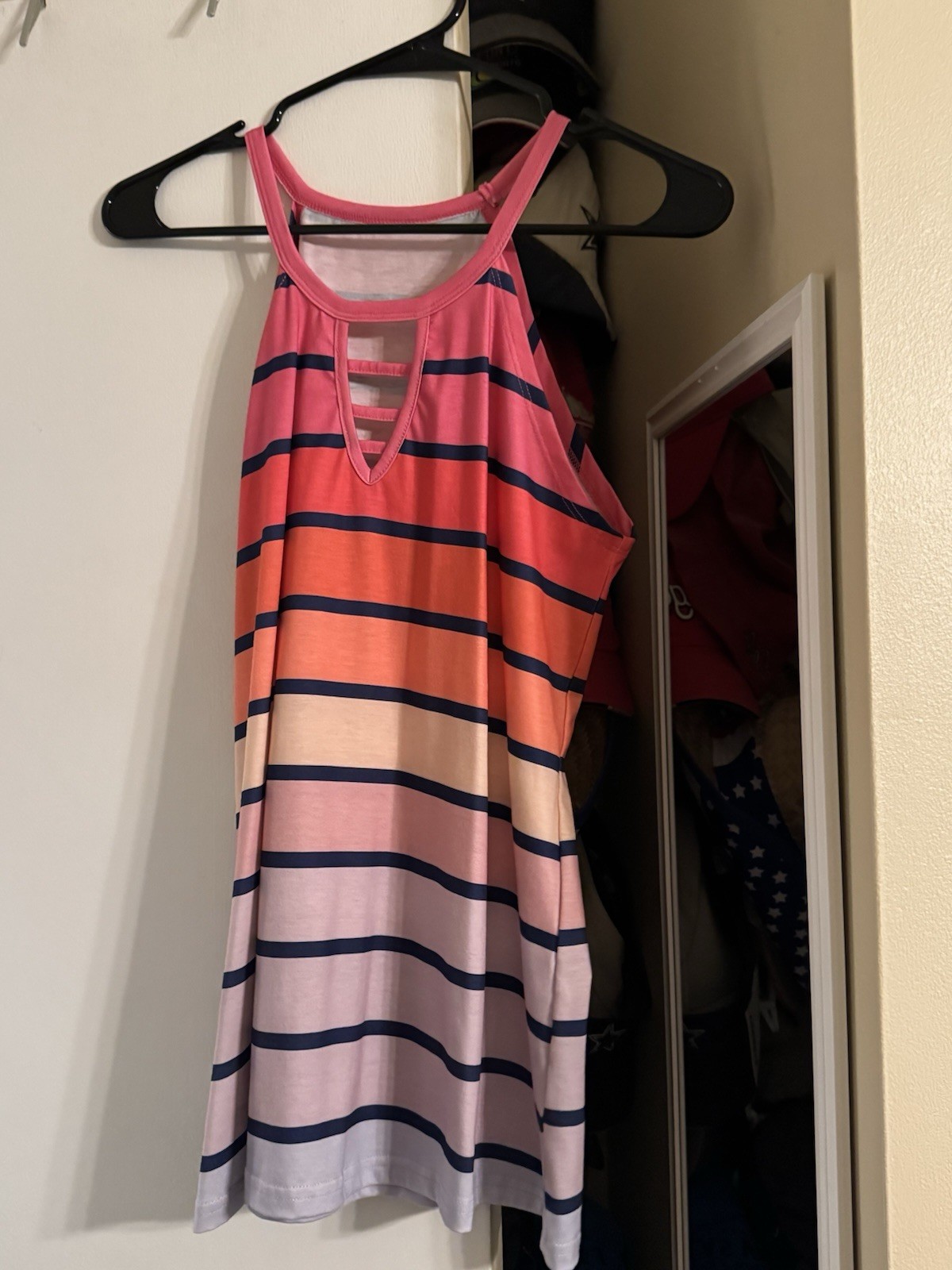 Women’s Striped Halter Racerback Tank Top S Stretch Pink Orange White Blue