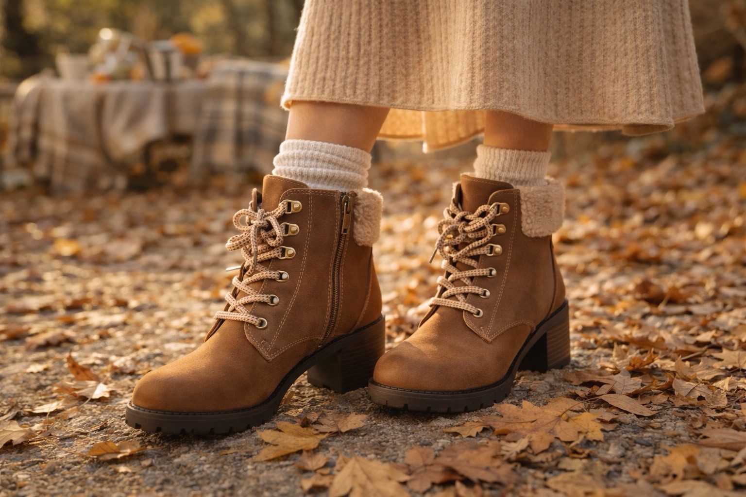 Market & Spruce Brown Faux Leather Faux Fur Lined Boots Women 8.5