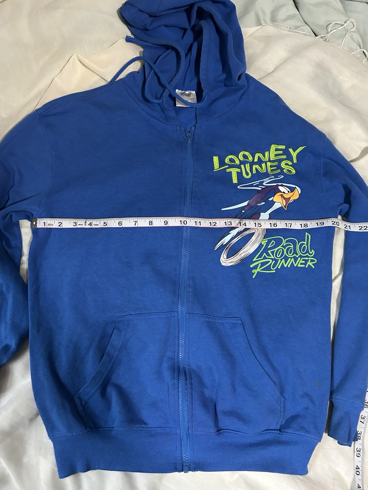 Looney Tunes Road Runner Wile E. Coyote Zip Up Jacket Sz XS Graphic Y2K Vtg Blue