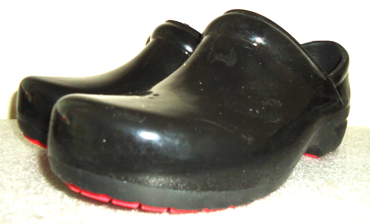#3 Anywear Slip Resistant 7 Women / 5 Men Unisex Black/Red Patten Leather Clogs