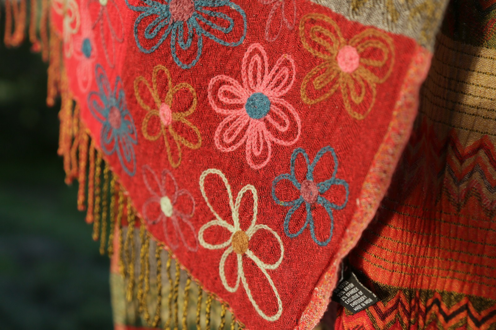 Y2K DIMRI Floral Striped Summer Scarf Wrap Soft Rayon Rectangle Red Multicolor