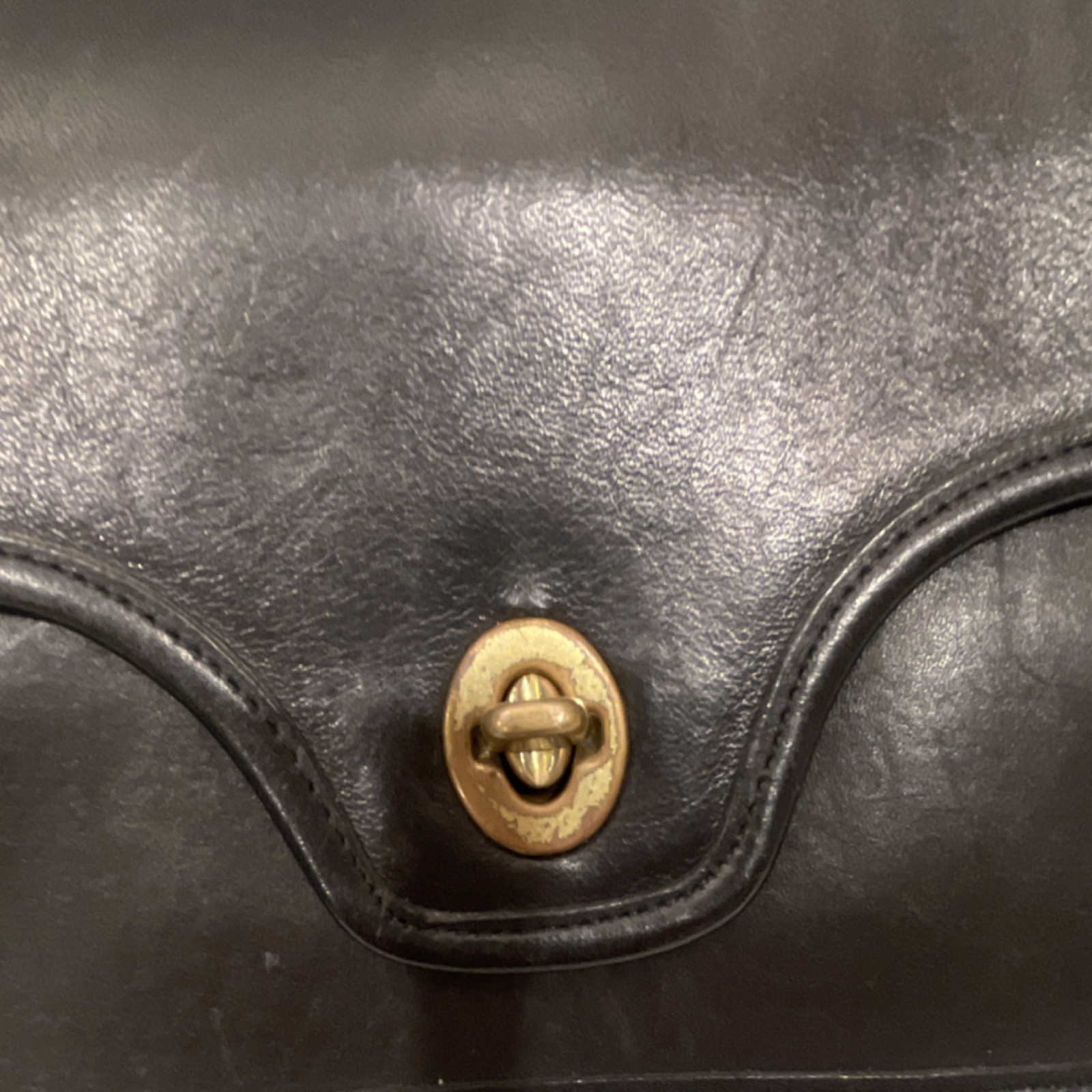 Vintage Coach Black Leather Shoulder Bag Gold Hardware Turn Lock Buckle Accent