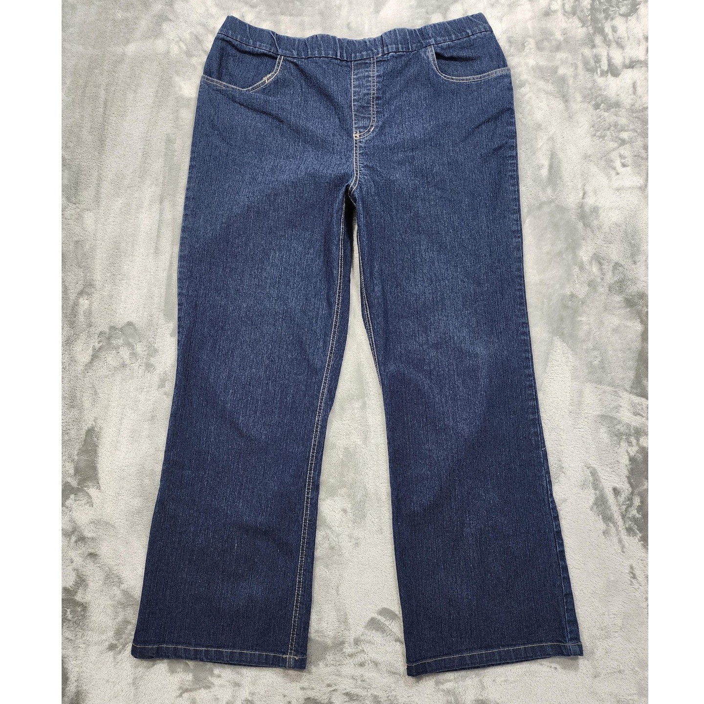 White Stag Jeans Womens XL Blue Dark Wash High Rise Pull On Straight Stretch Leg