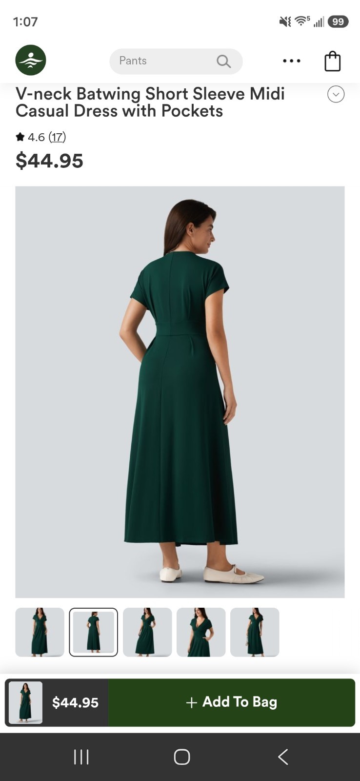 Halara Batwing Midi Dress With Pockets, Sz Med