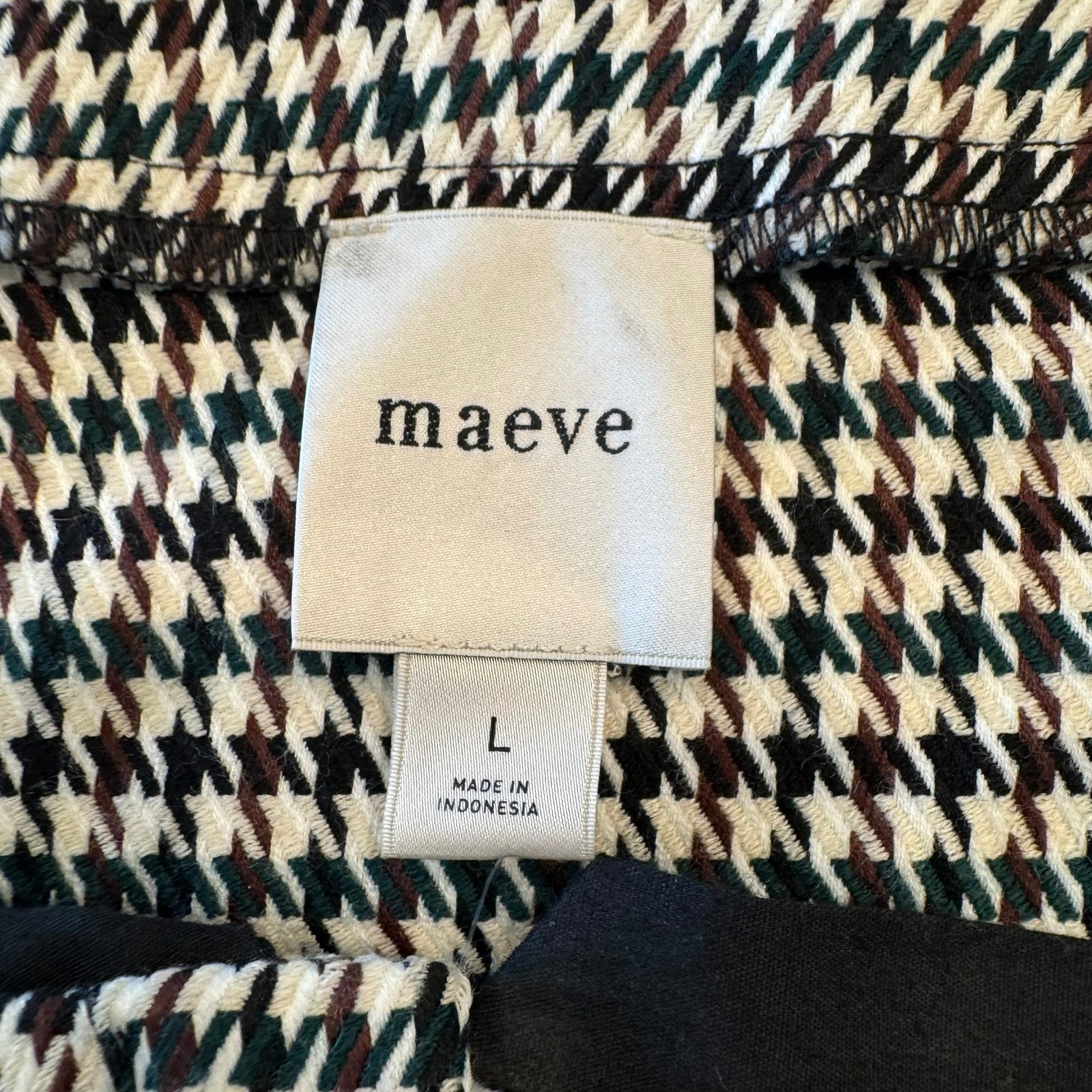 Maeve Anthropologie Houndstooth Peplum Button Front Top Brown Black Large NWT