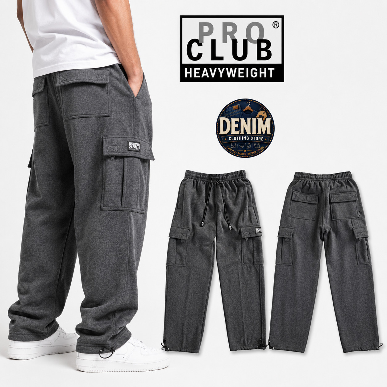 Pro Club Men’s Heavyweight Track Fleece Cargo Pants Sweatpants S~7XL