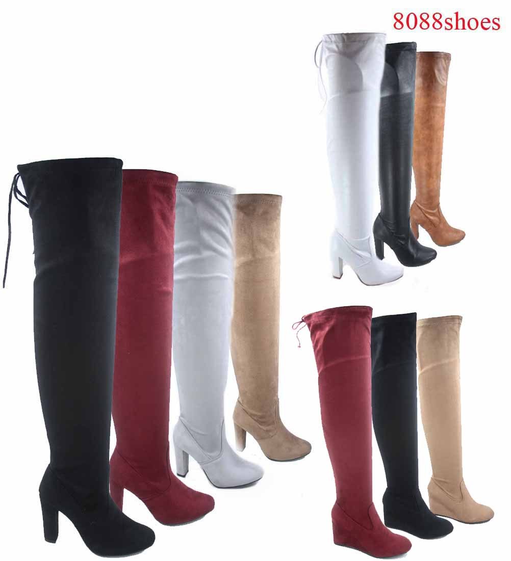 Women’s Fashion Sexy Over The Knee Zip Chunky Wedge Heel Boots Size 5.5 – 10 NEW