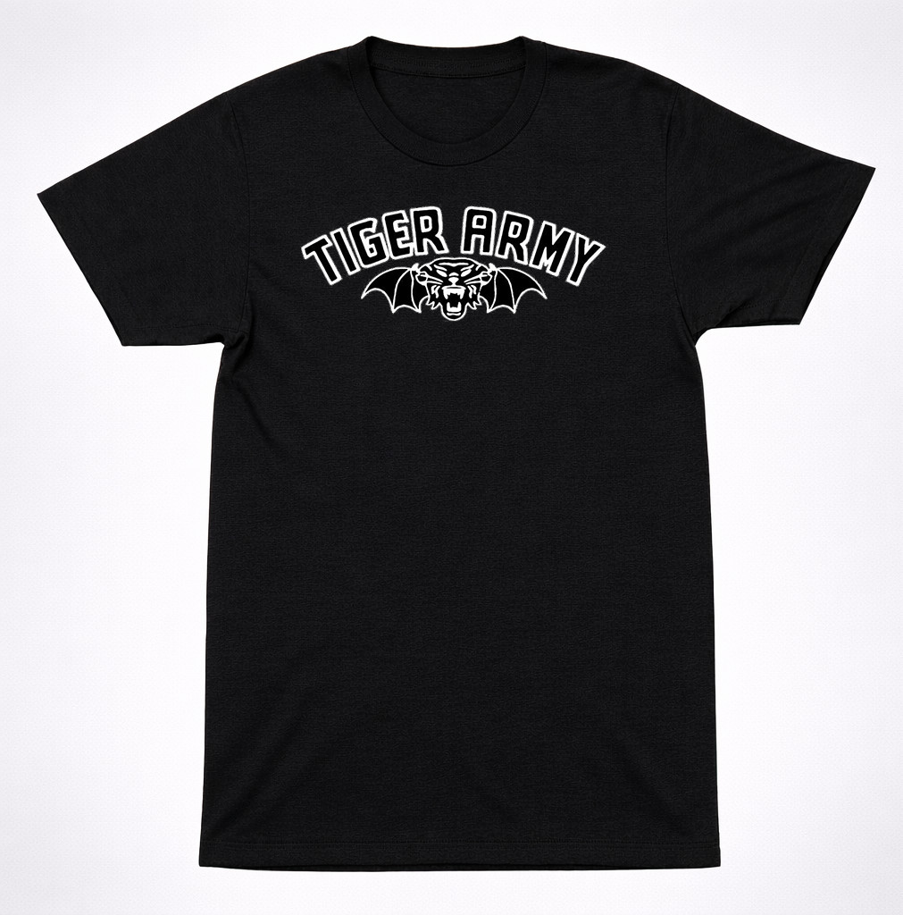 Tiger Army Logo T-Shirt – Psychobilly Punk Rock Bat Tiger Tee Black
