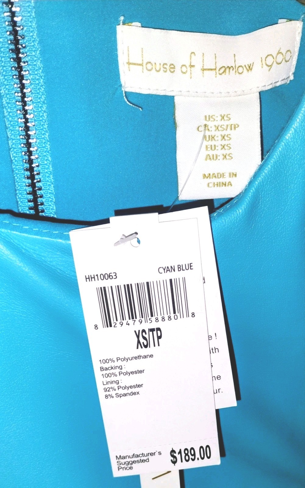 NWT Light Blue Leather Mini Zipper Dress XS