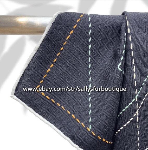 80% Cashmere & 20% Silk Wrap Scarf House Stripes Print Square Shawl 53″