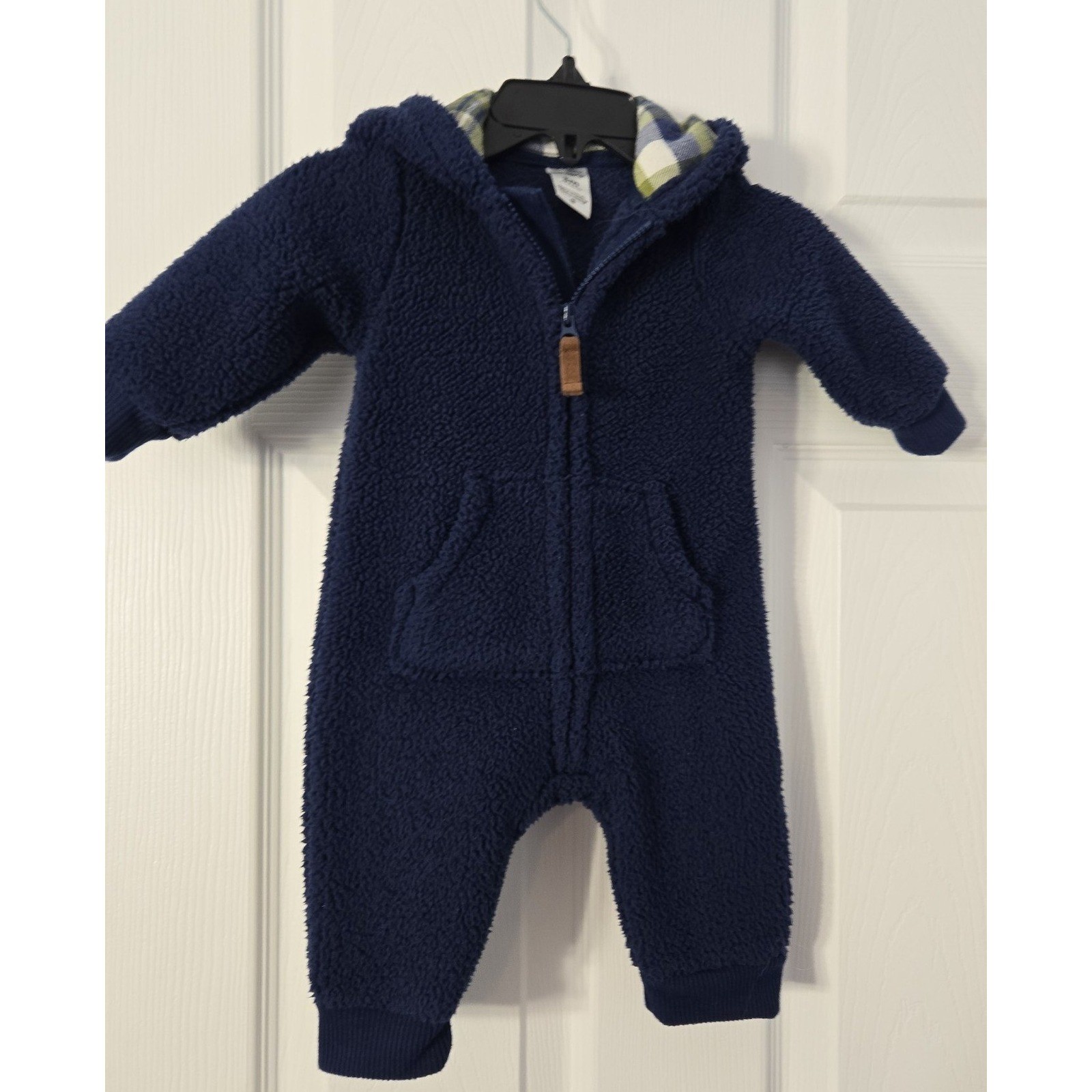 Carter’s Baby one piece Hooded Sharpa Size 3 Months dark Blue