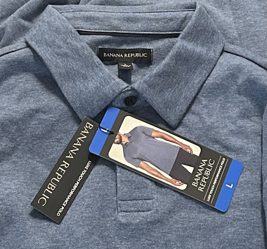 Banana Republic Luxe Touch Performance Polo Shirt, Blue, Large, Moisture Wicking