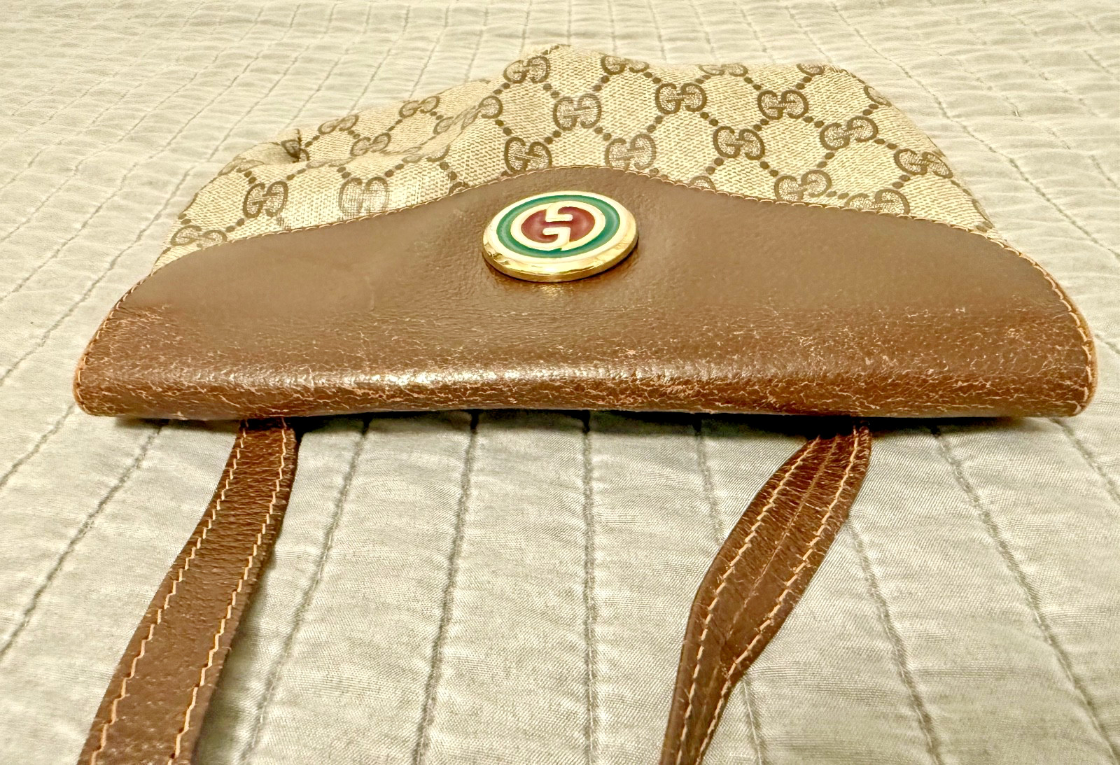 Auth GUCCI GG Pattern Crossbody Bag PVC Leather Brown Italy