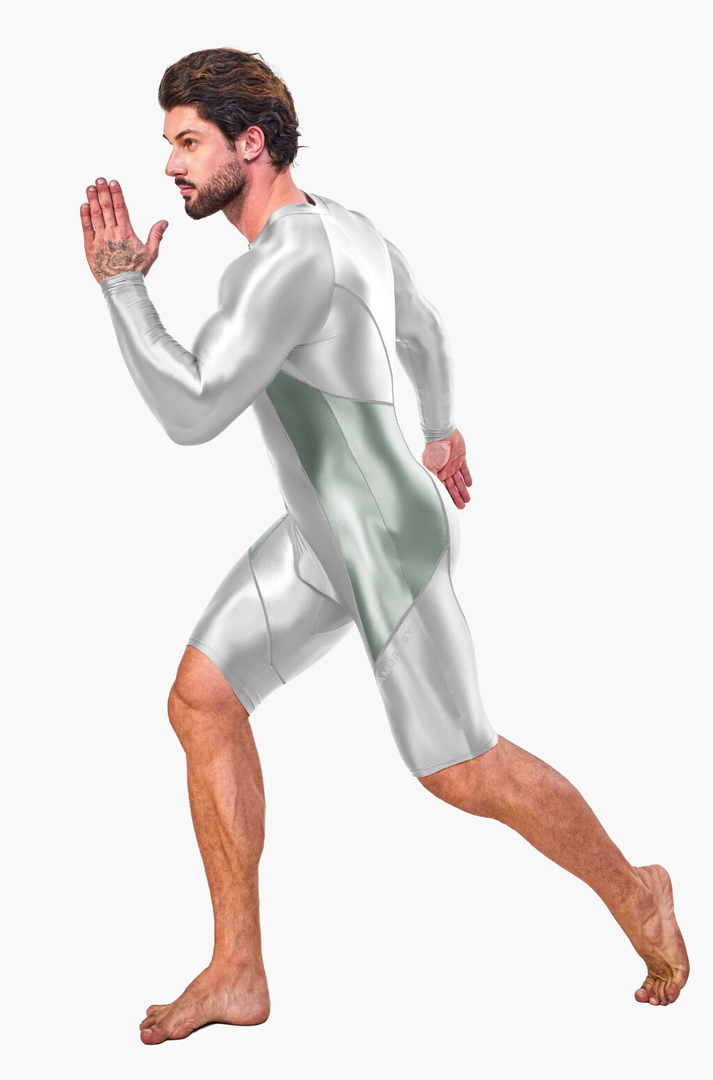 AMORESY Men Glitter Tracksuits Long Sleeve Fitness Overalls Gymnastics Leotards