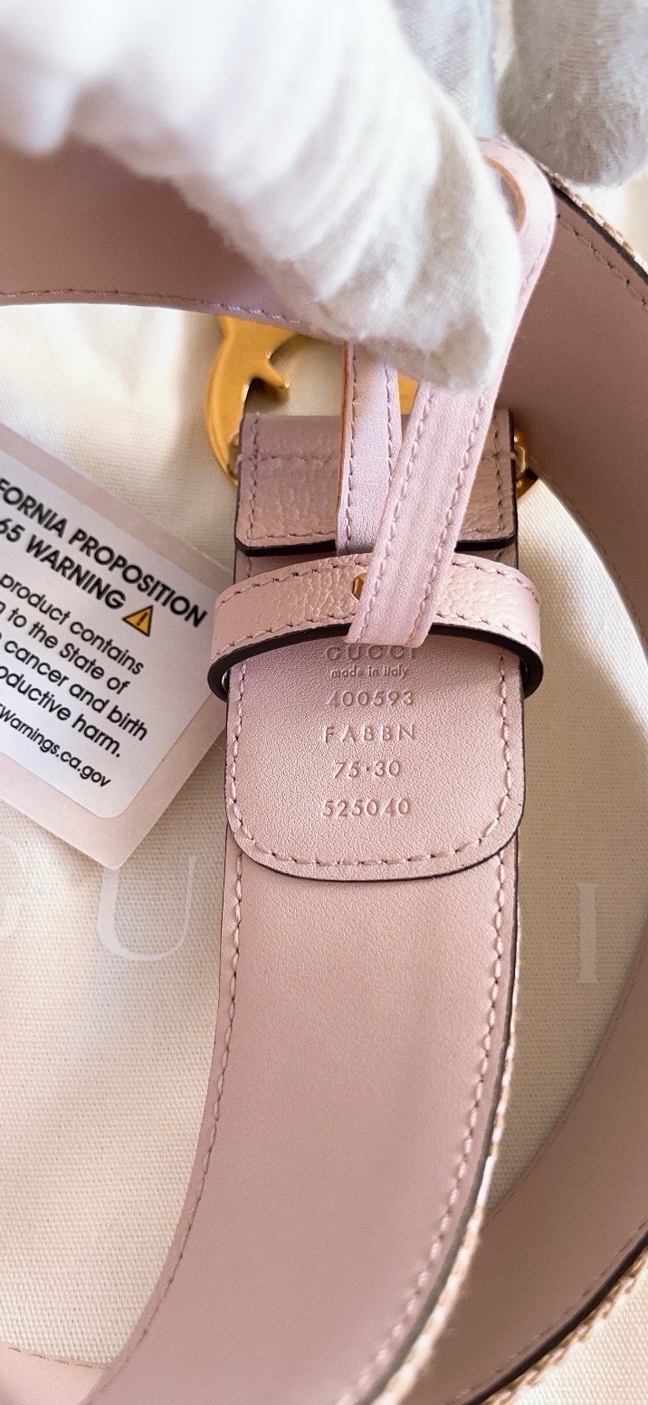 Gucci Women’s GG Marmont Jumbo GG Belt Beige/ Light Pink Size 75cm 30 in