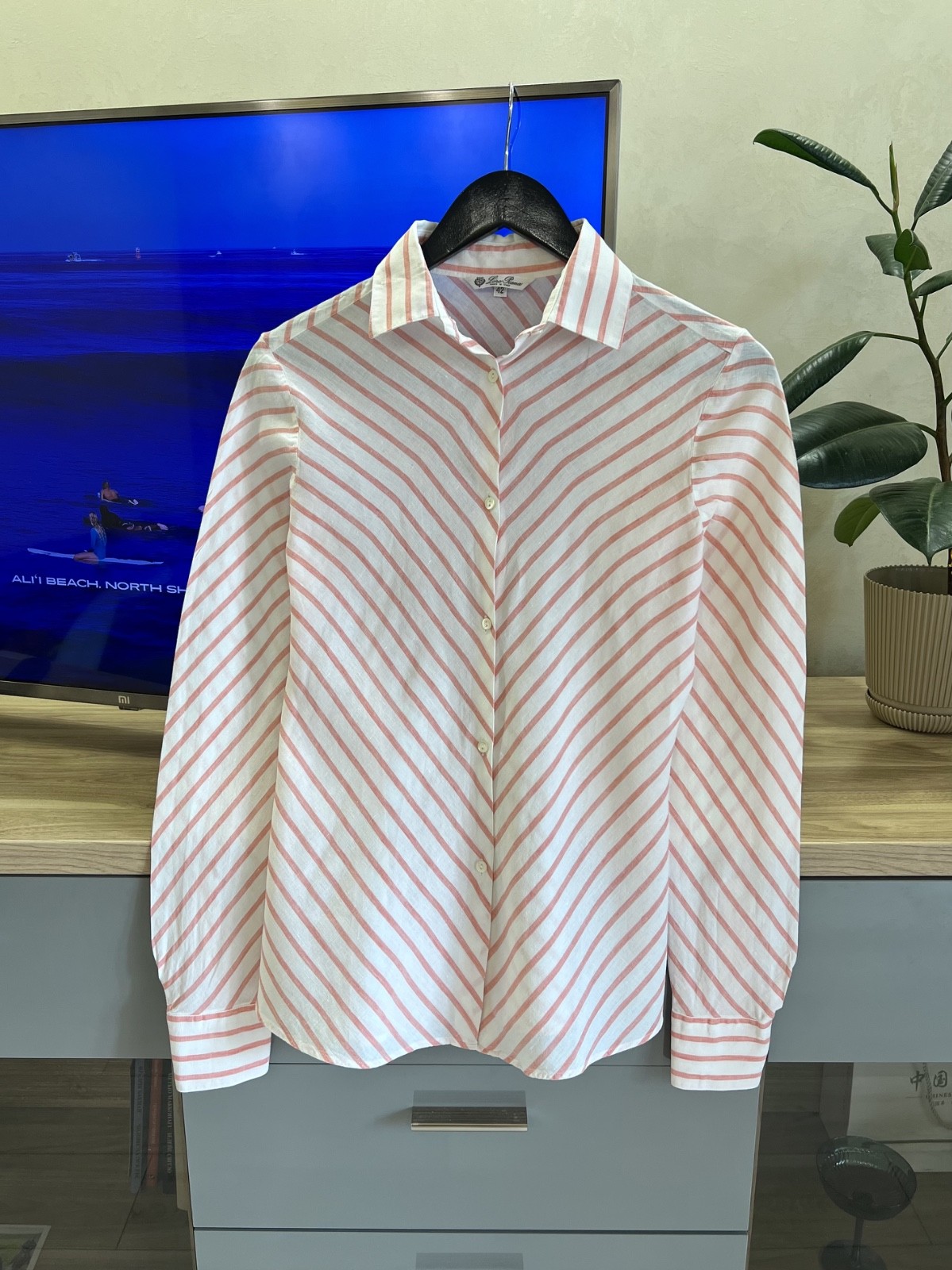 Loro Piana Miami Stiped 100% Linen Button Up Shirt Women’s Size 42