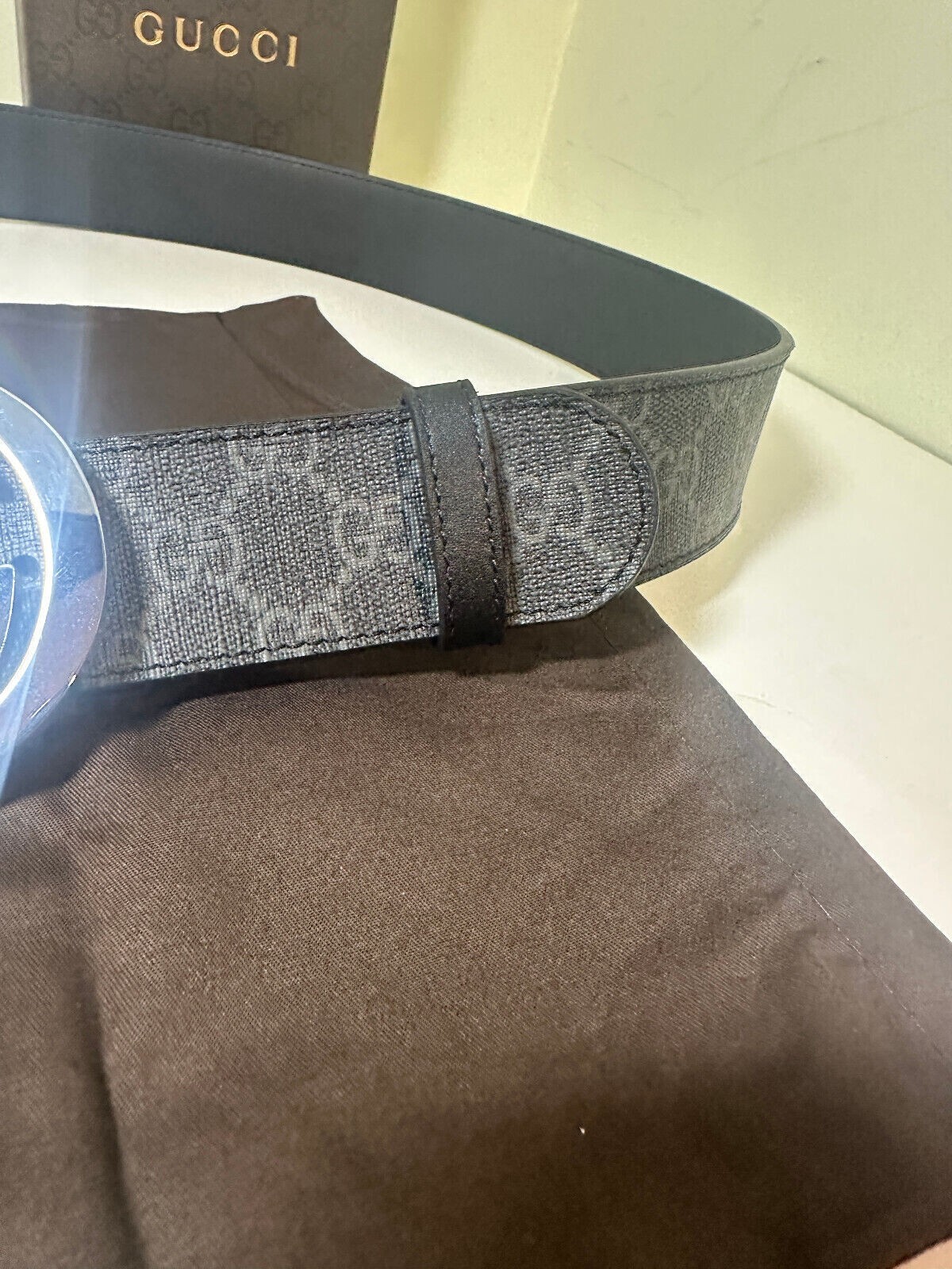 GG Mono Black/GreyGUCCl Canvas Belt Silver Buckle