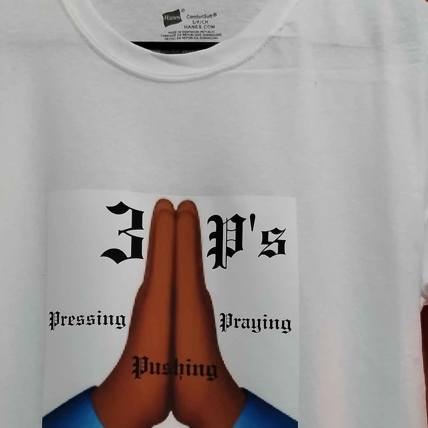 3Ps Praying Hands Tee Hanes ComfortSoft Mens Small White Crew Neck Short Sleeve