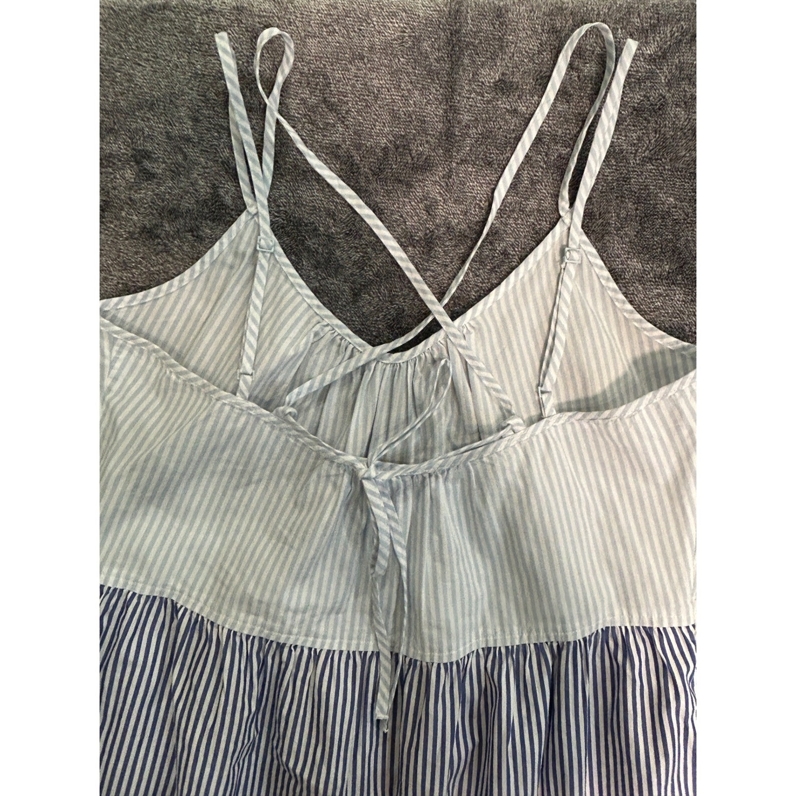 Free Assembly Womens Blue White Striped Tiered Maxi Dress Cotton Medium