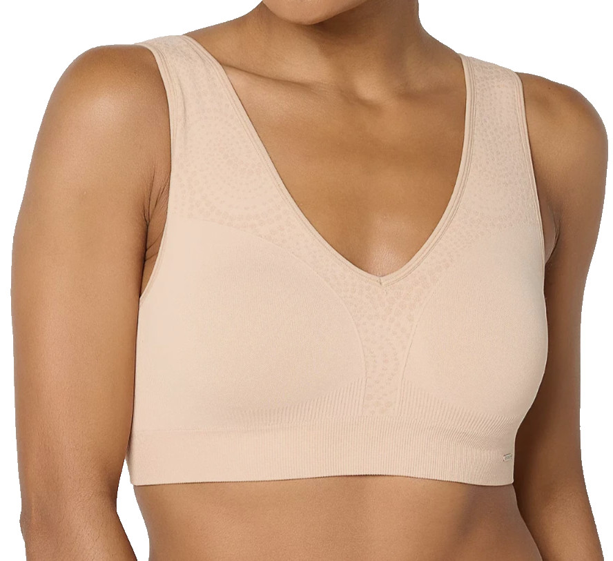 Breezies~Jacquard Back Smoothing Wirefree Bra~X-Large~Sunbeige~A692700~Foam Cup
