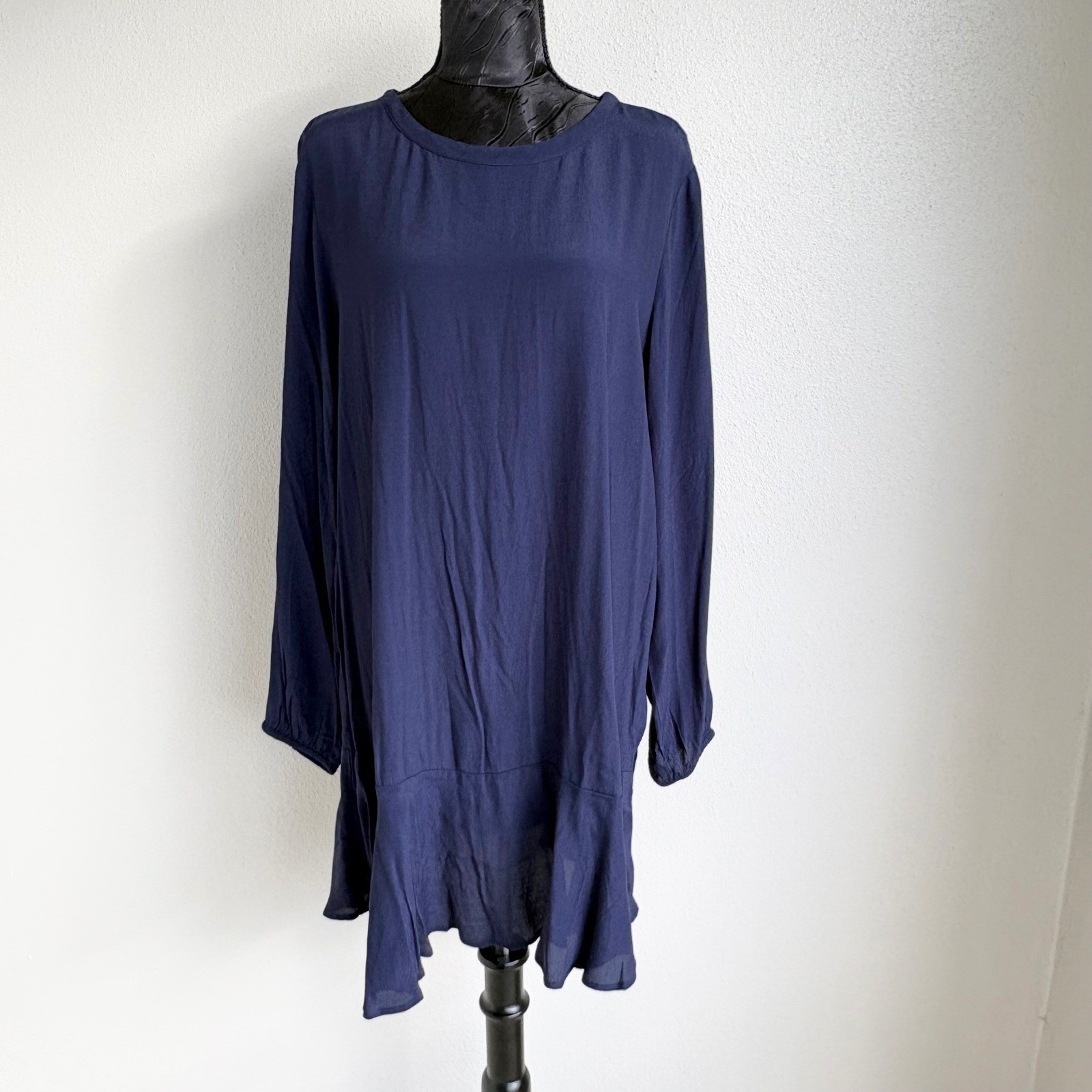 Gap Long Sleeve Flounce Hem Shift Dress Women L Navy