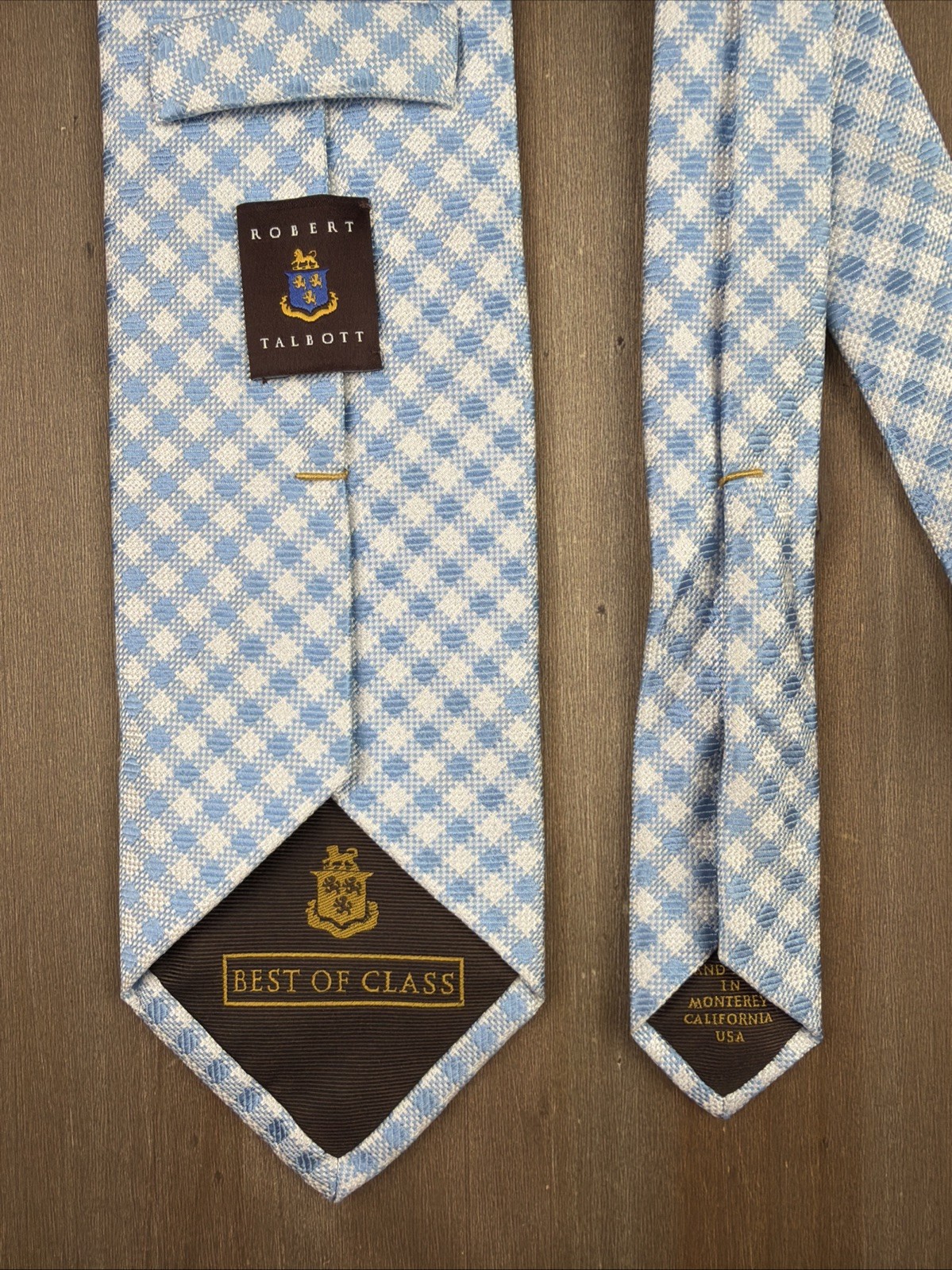 Robert Talbott Best of Class Silk Tie Designer Blue/White Made in USA 3.25″ 60″