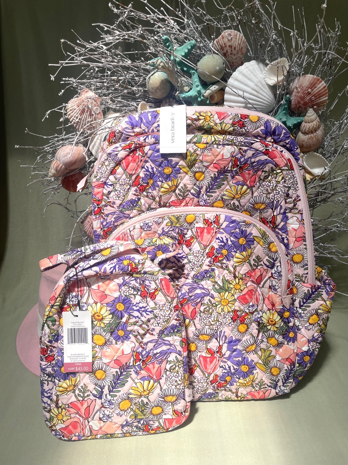 Vera Bradley Essential Large Backpack +Lunch Bunch Set COASTAL WILDFLOWERS NWT