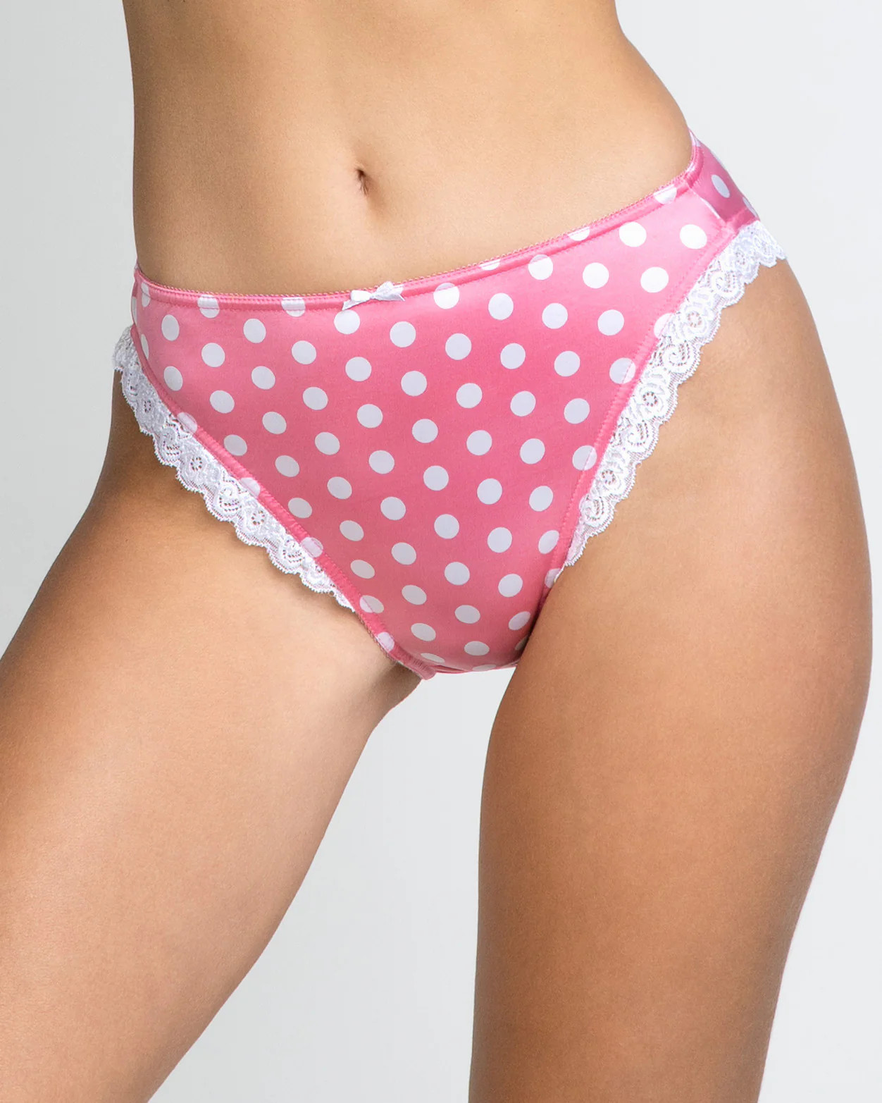 Katie & Laura Mary Stretch Satin Classic Full Panty White Dots on Pink S-2X