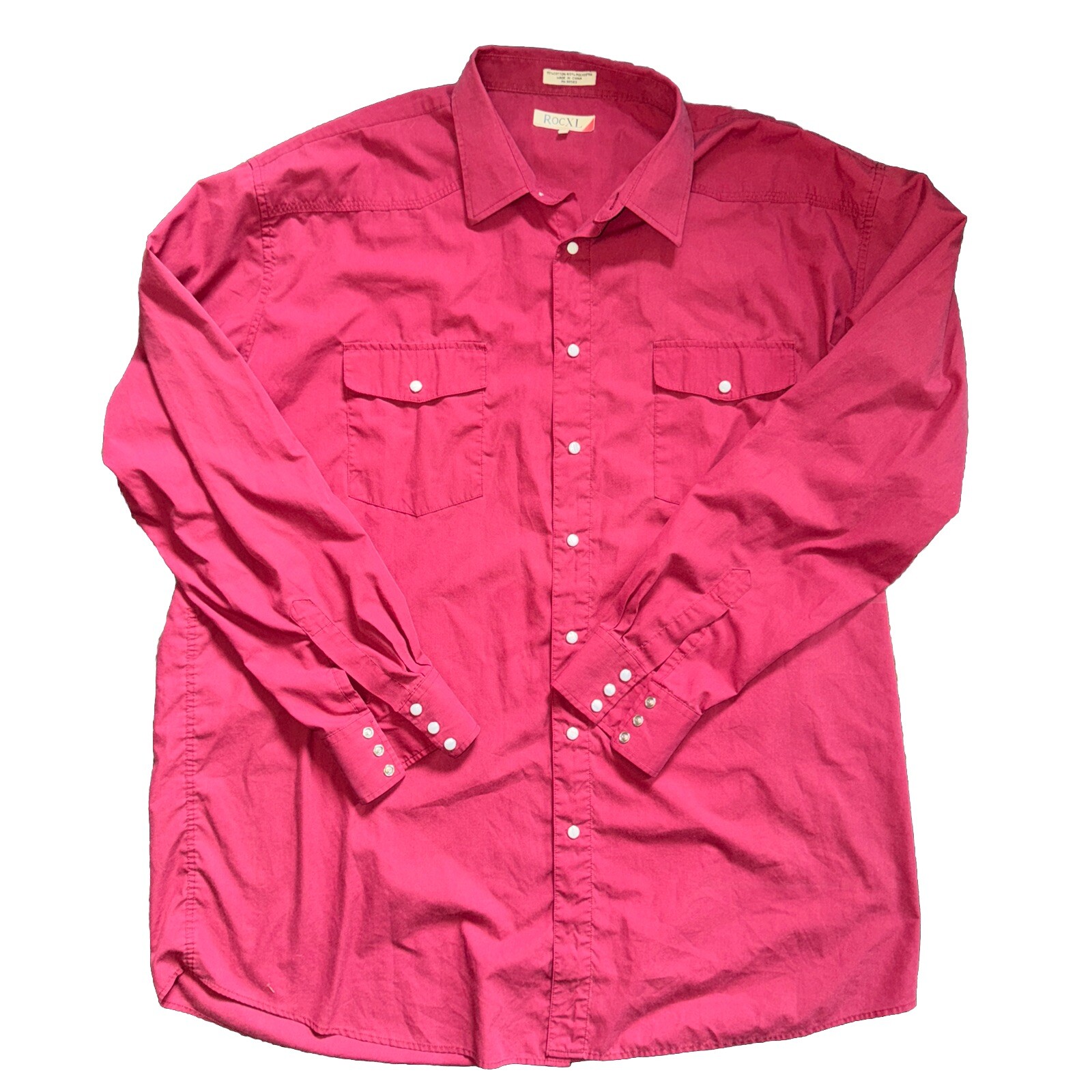 ROCXL Big & Tall Men’s Maroon Long Sleeve Western Pearl Snap Shirt 2XT